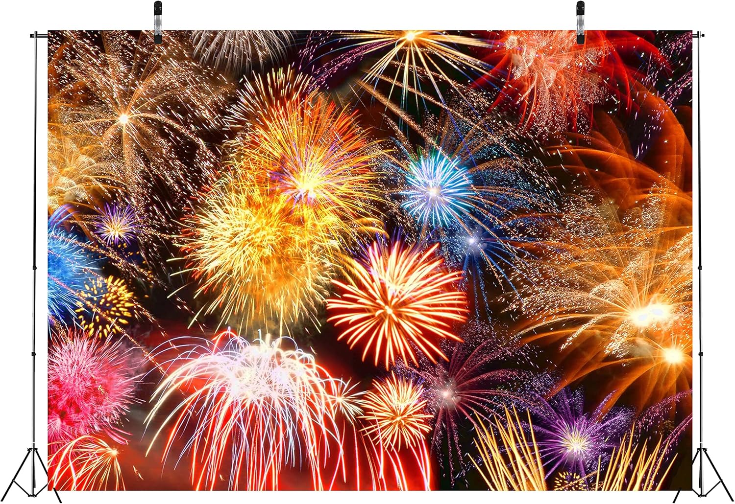 BELECO Fabric Colorful Fireworks Backdrop Happy New Year Sparkling ...