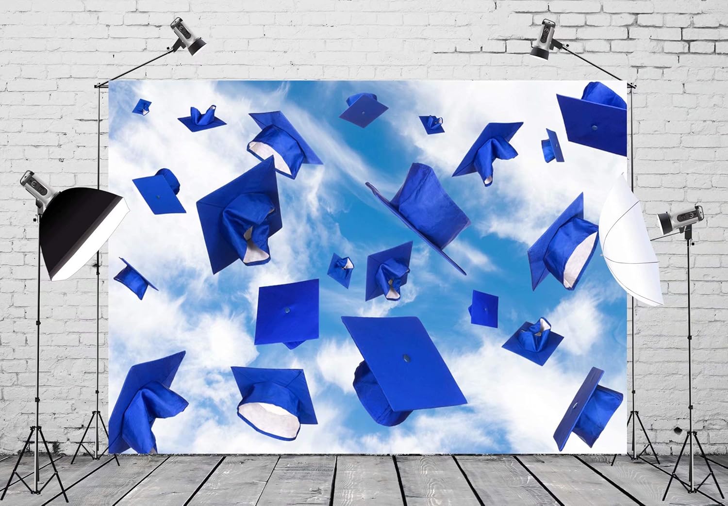 BELECO 7x5ft Fabric Graduation Celebration Backdrop Bachelor Cap Sky ...