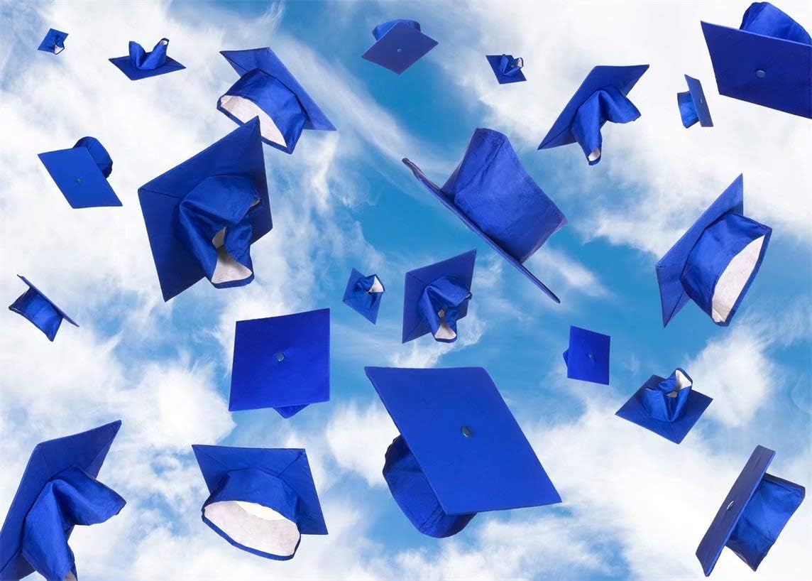 BELECO 7x5ft Fabric Graduation Celebration Backdrop Bachelor Cap Sky ...